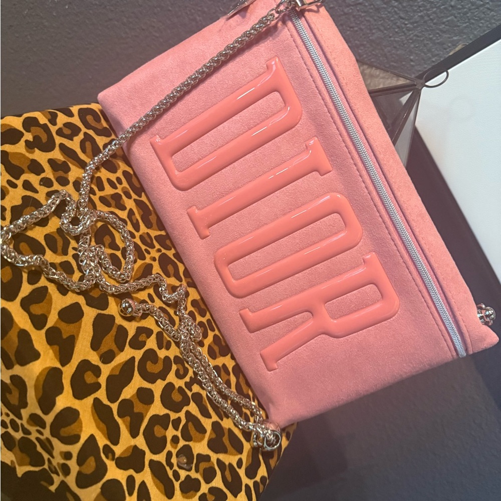 Dior Light Pink Crossbody Bag with Silver Chain